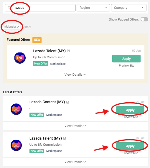 Lazada affiliate offers on Involve Asia